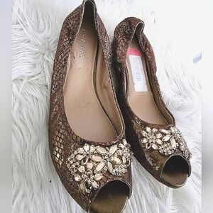 Arturo Chiang Embelished Open Toe Brown Flats Size 9.5M🌴